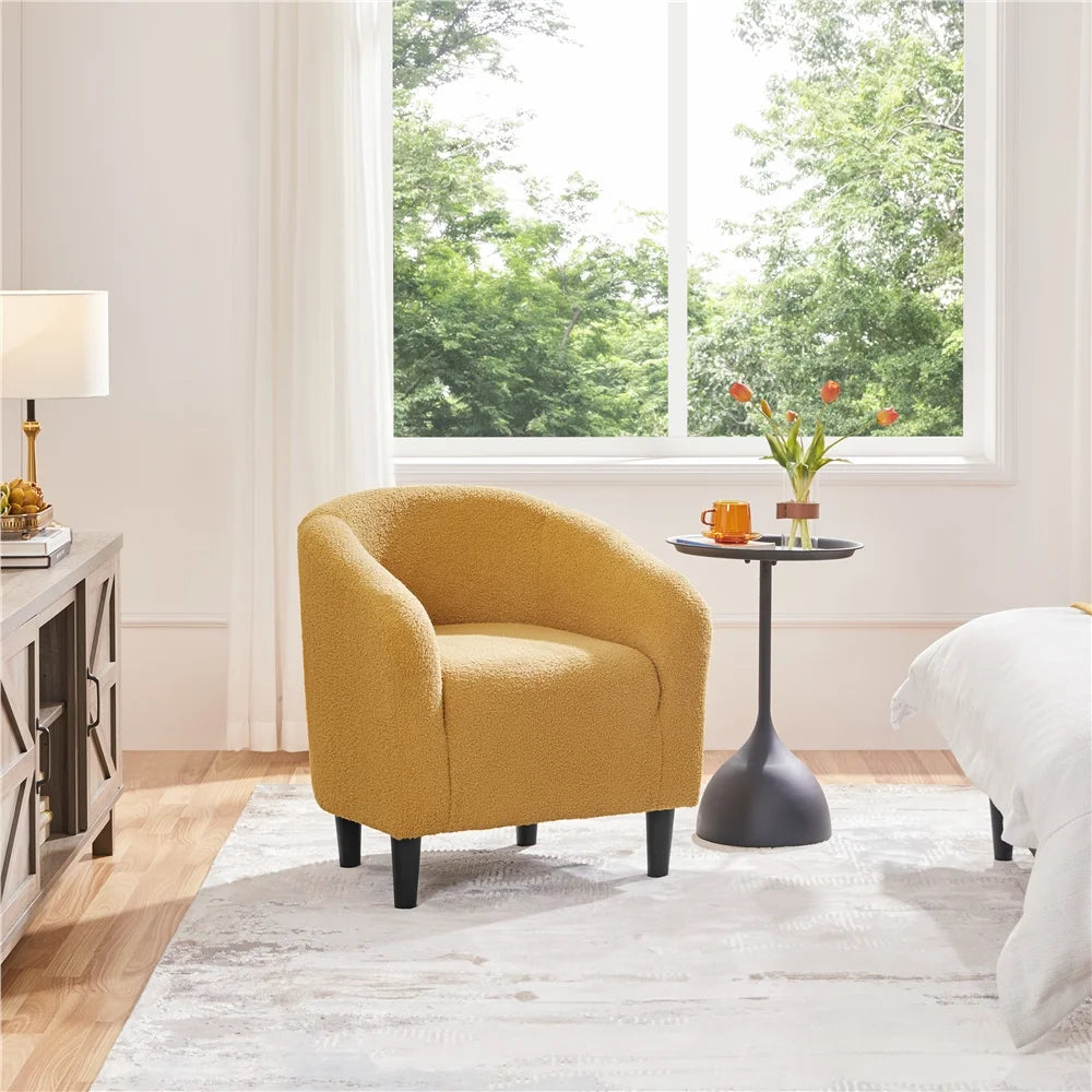 Mustard Yellow Upholstered Barrel Accent Chair V9724