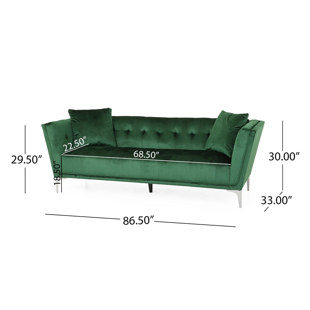 Modern Glam Velvet Tufted 3 Seater Sofa with Accent Pillows S761168