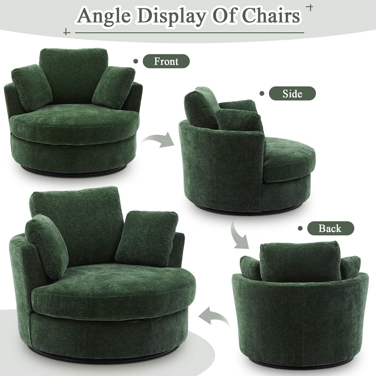 Green Chenille Oversized Swivel Barrel Chair M107561