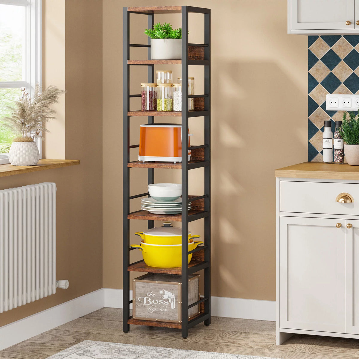 75" Tall Narrow 6 Tier Corner Bookshelf H8094