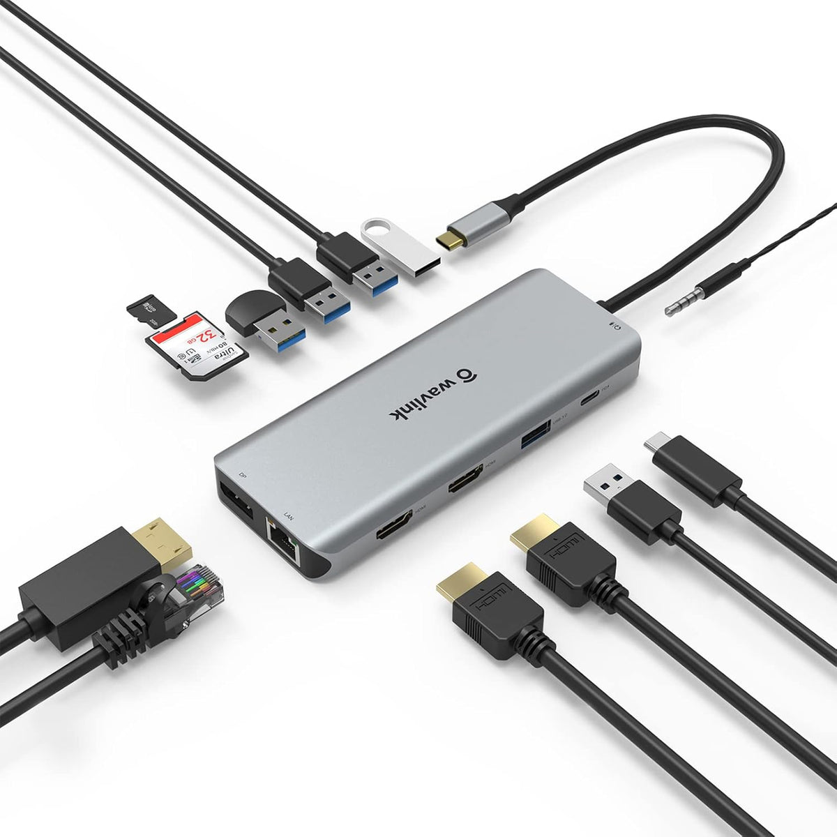 12-in-1 USB C Docking Station with Dual 4K HDMI, Ethernet, 87W Power Delivery, SD Card Reader V71124