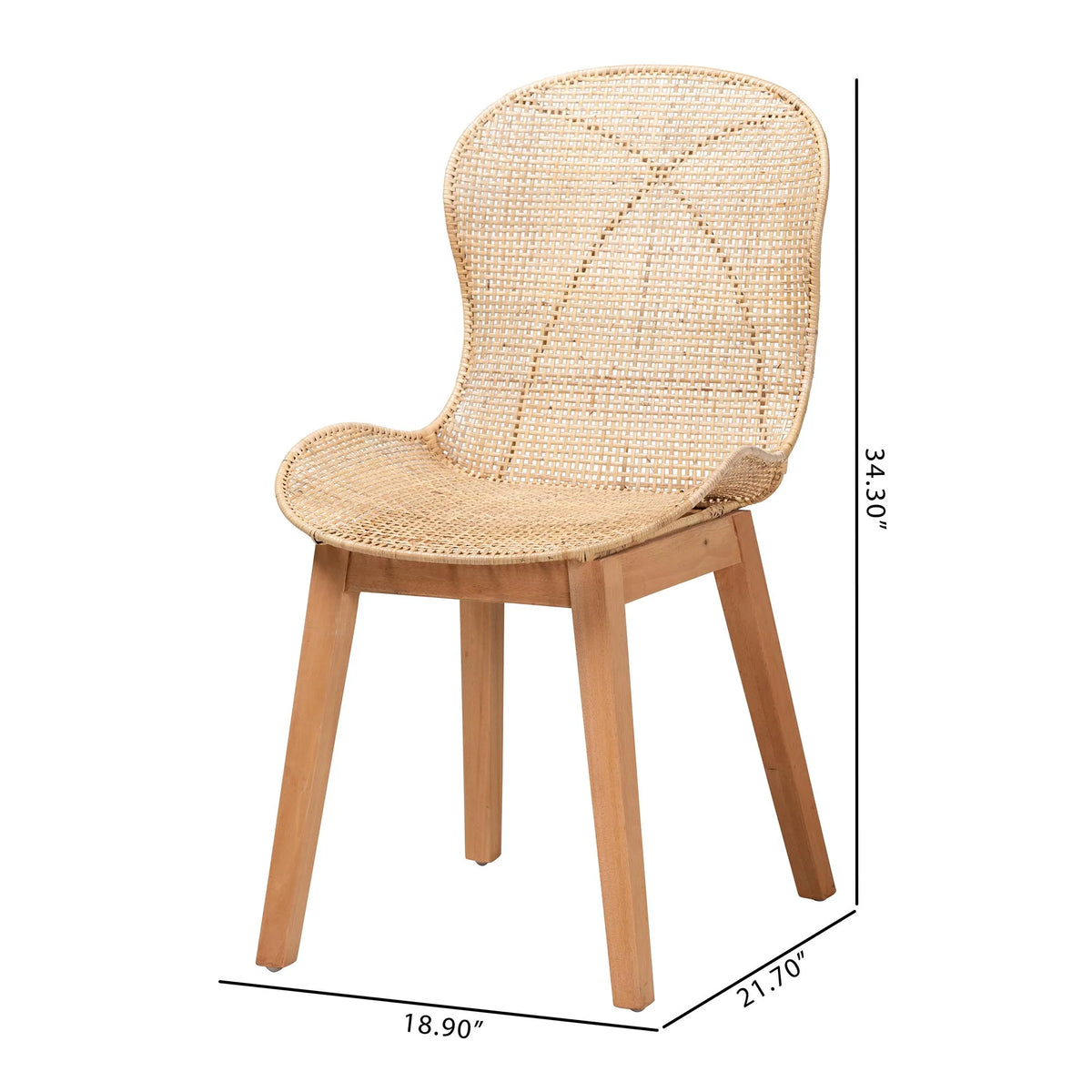 Natural Brown Mahogany and Rattan 2-Piece Dining Chair Set M1526
