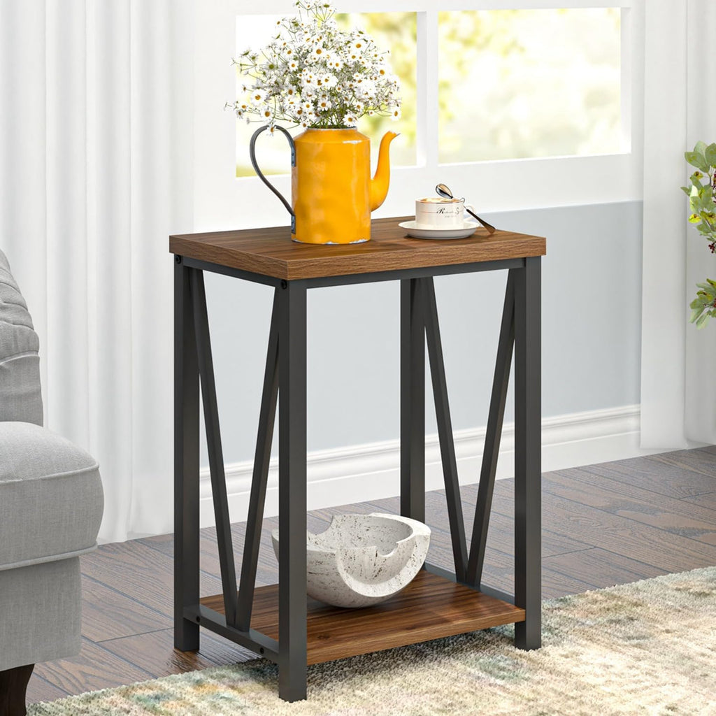 Rustic Walnut Coffee Table with Storage Shelf C9981