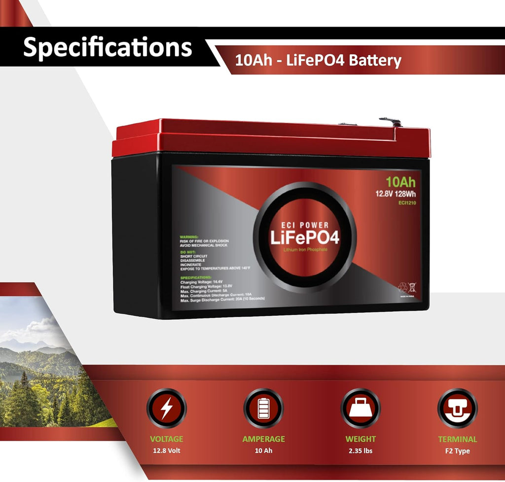 2 Pack 12V 10Ah Lithium LiFePO4 Deep Cycle Rechargeable Battery S5486