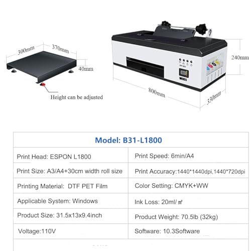 DTF Printer Machine with XP600 Printhead, 5760 * 1440dpi, Roll Feeder B176078