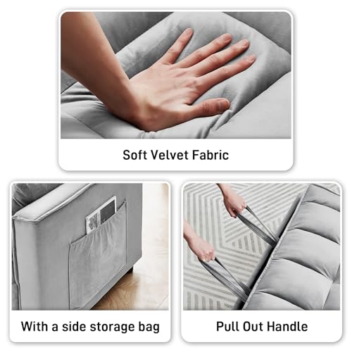 Beige Velvet Convertible Sleeper Sofa Bed with Pullout Bed F928358