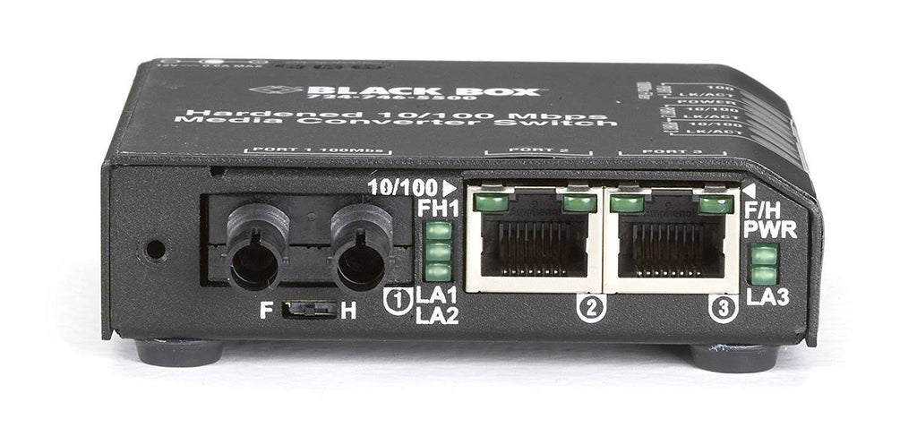 Black Box Hardened Media Converter Switch 12-VDC - RJ-45 to ST Multi-Mode Fiber Media Converter - 100 Mbps F9450