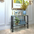 39.37" Black Console Table with 2 Shelves Tempered Glass Metal Frame Q95493