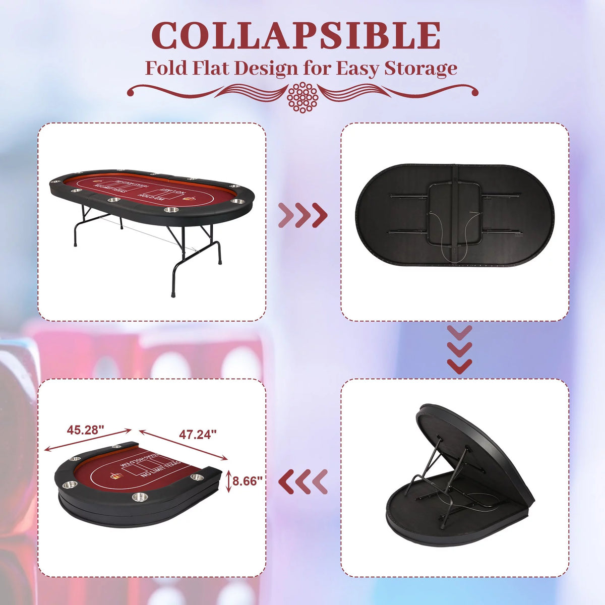 Foldable Poker Table 10 Players Red Felt I50482
