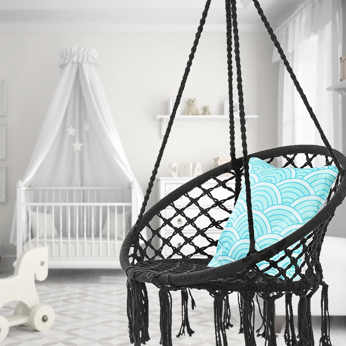 Hammock Chair Macrame Swing Chair Handmade Knitted Cotton Rope White A94322
