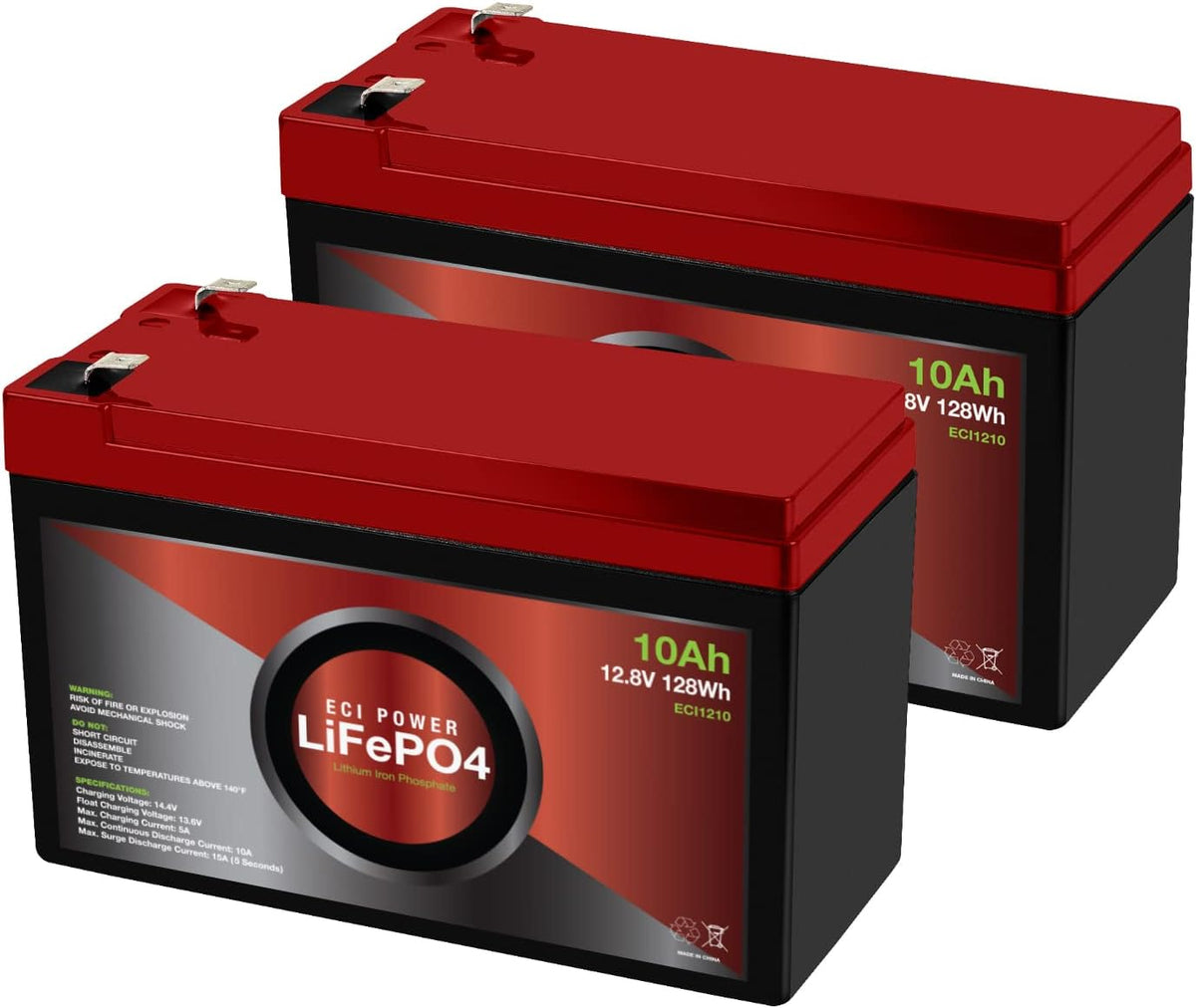 2 Pack 12V 10Ah Lithium LiFePO4 Deep Cycle Rechargeable Battery S5486