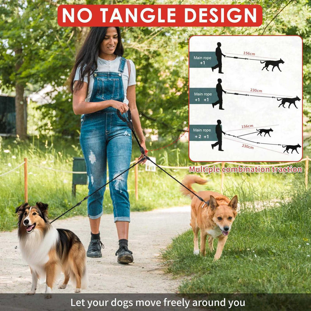 Heavy Duty 3 Way No Tangle Dog Leash with Padded Handle X87312
