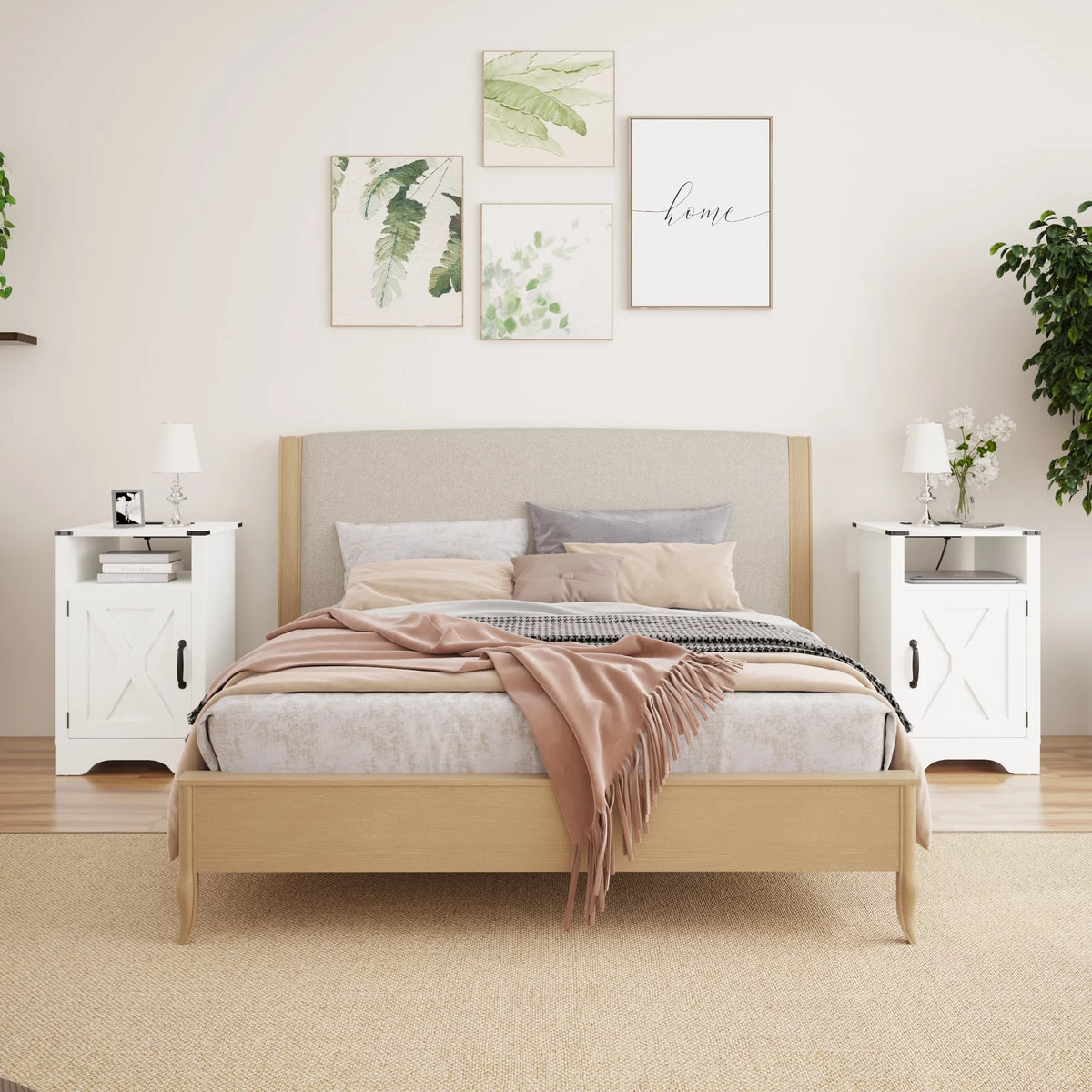 White Farmhouse Nightstand Side Table (2 Sets) X5168