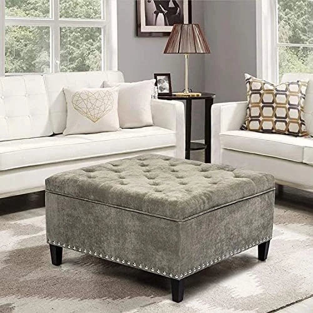 Square Upholstered Tufted Ottoman with Nailhead Trim K54884