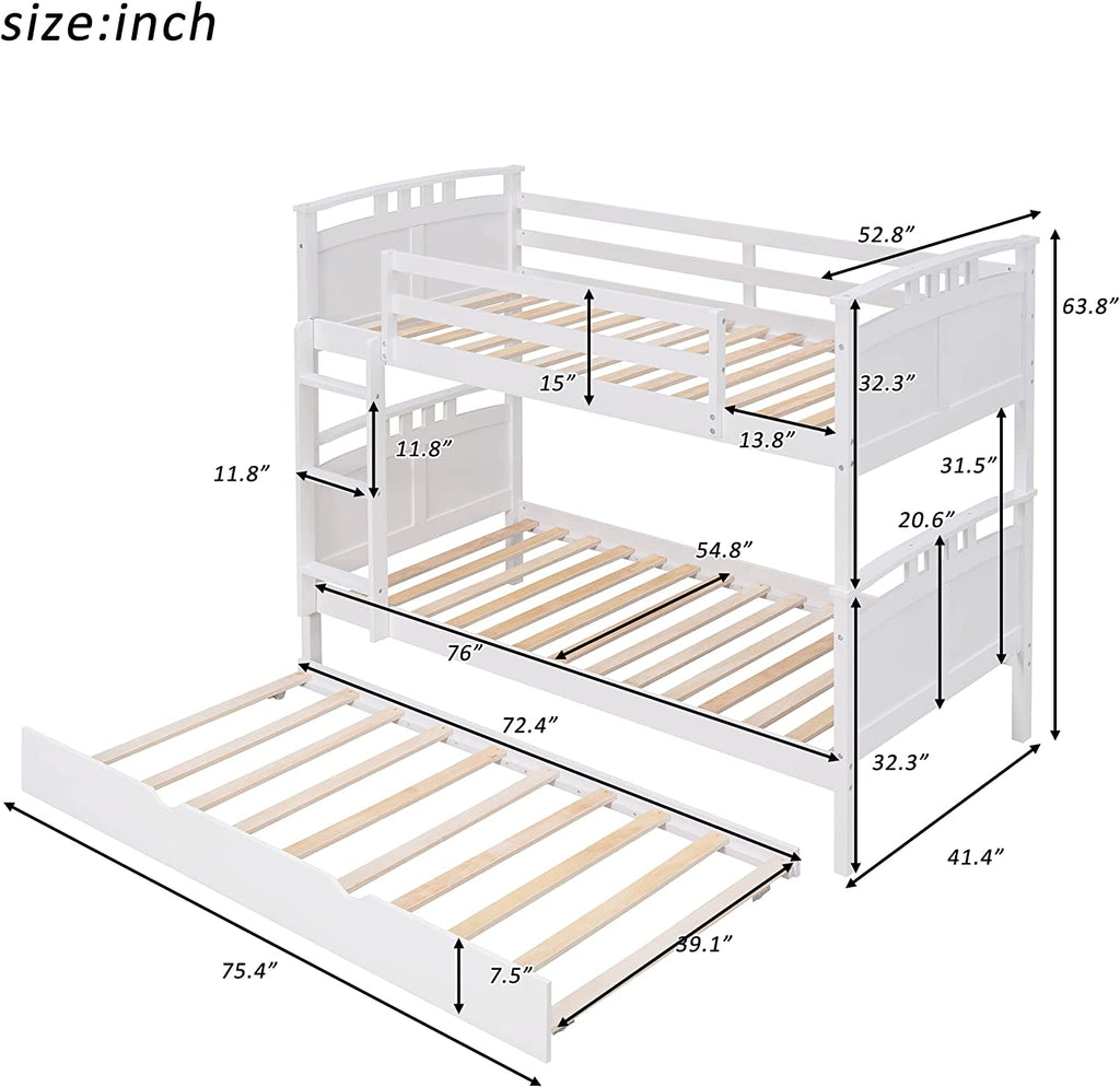 White Wooden Bunk Bed with Trundle C82287