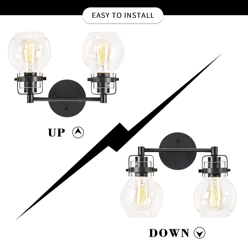 2 Light Black Metal Wall Sconce Lamp Fixture N9443