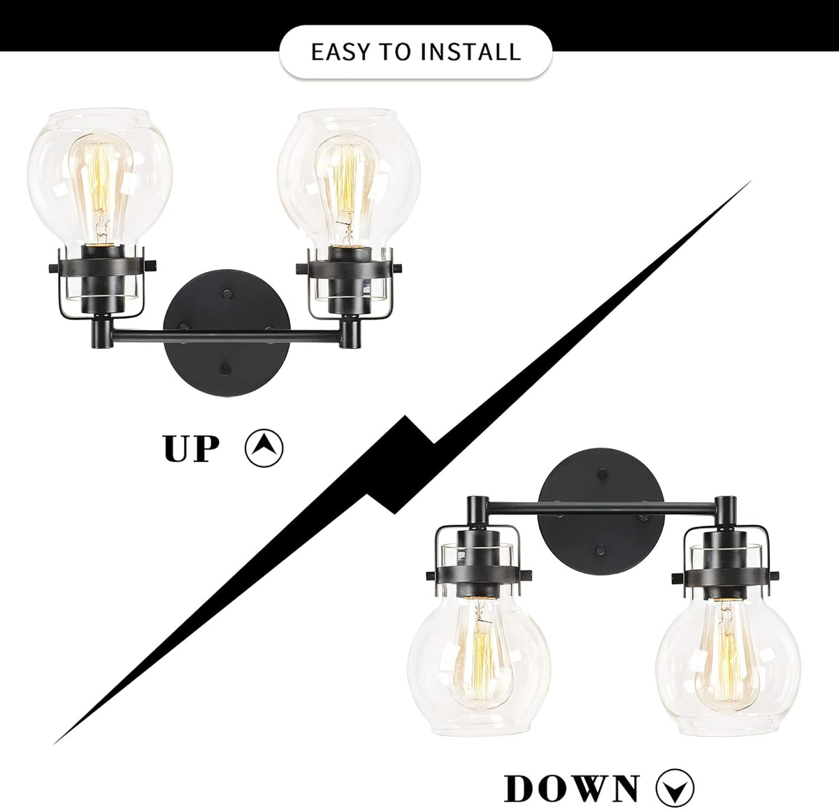2 Light Black Metal Wall Sconce Lamp Fixture N9443