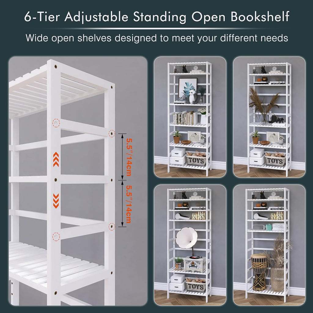 White Freestanding Bamboo Floor Cabinet with Adjustable Shelves and 4 Hooks L943024