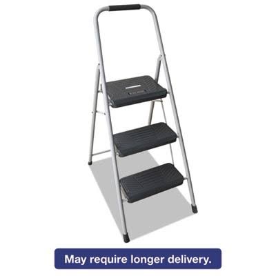 3 Step Steel Step Stool, Gray, 200 lb Load Capacity J36835