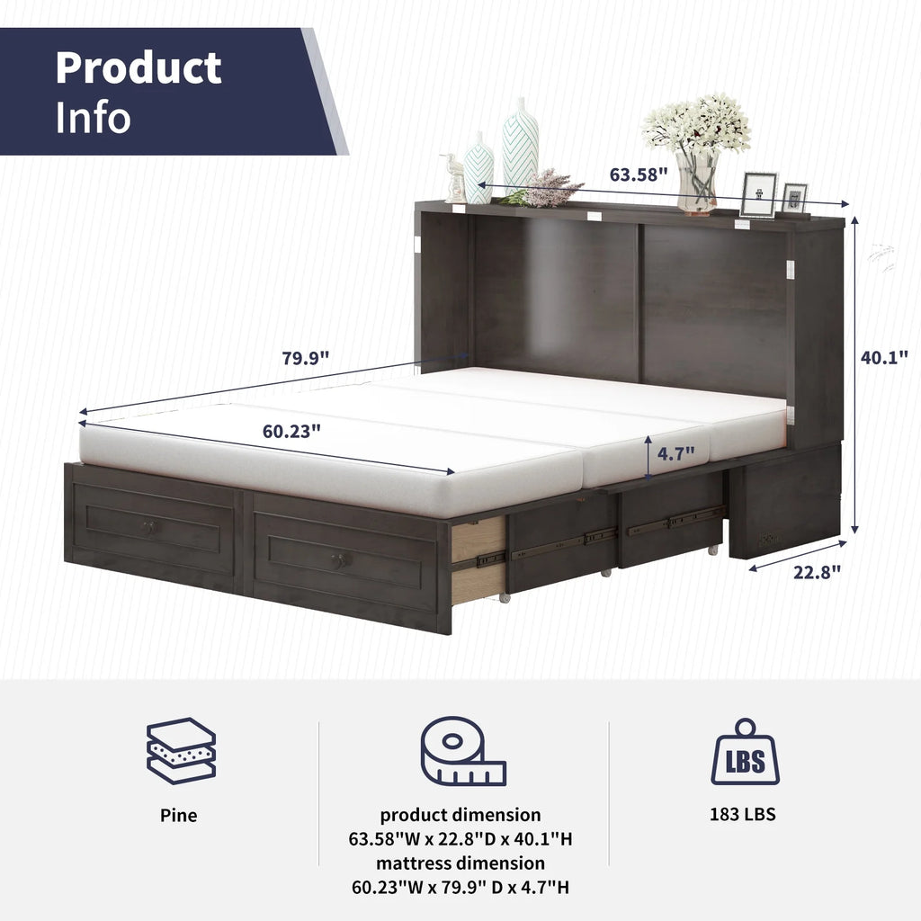 Queen Size Murphy Bed Cabinet with Storage Drawer D590204