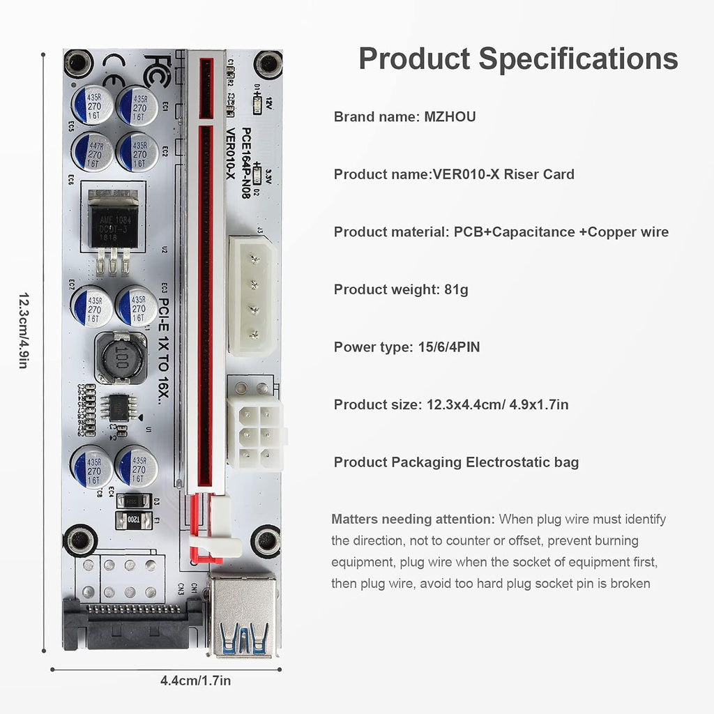 PCI-E 1X to 16X Riser Card with 24in USB 3.0 Extension Cable M8711