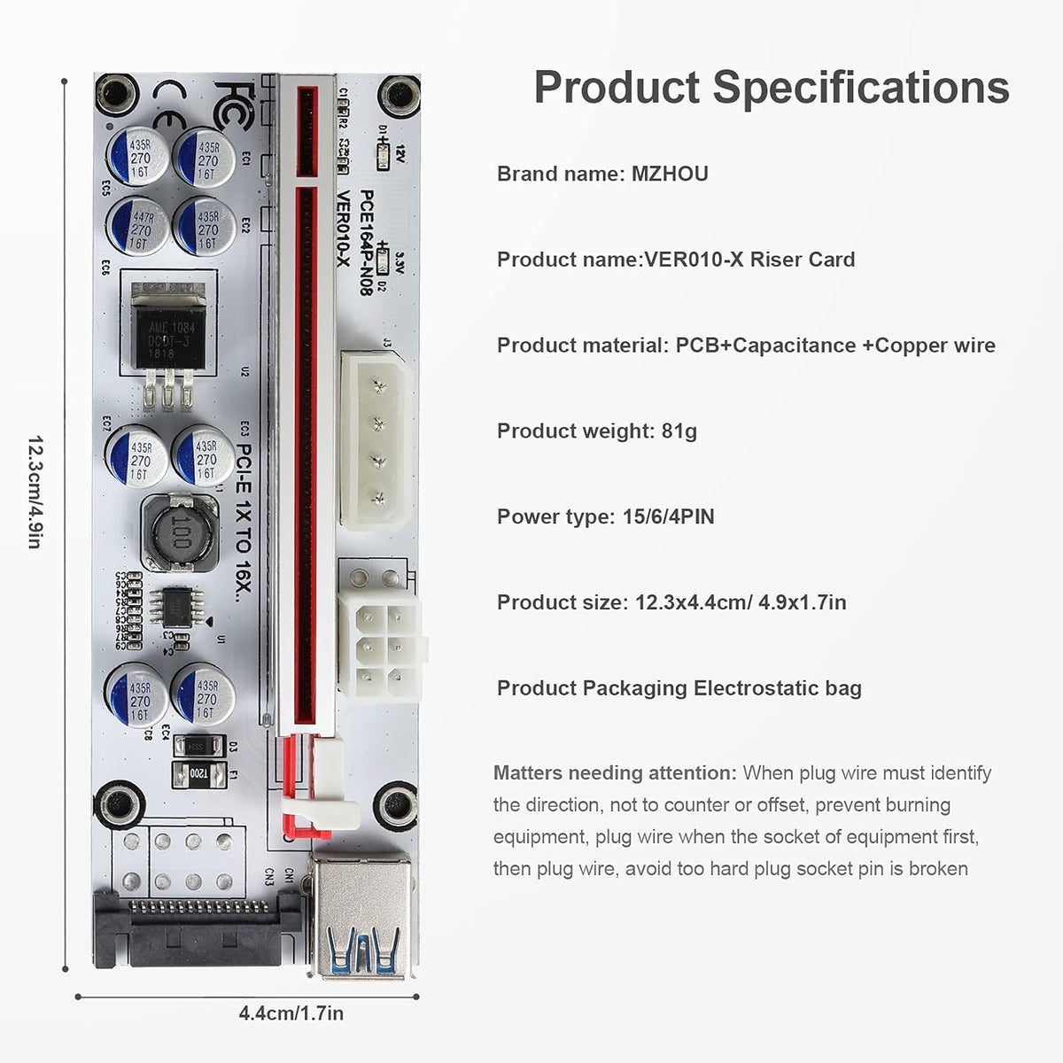 PCI-E 1X to 16X Riser Card with 24in USB 3.0 Extension Cable M8711
