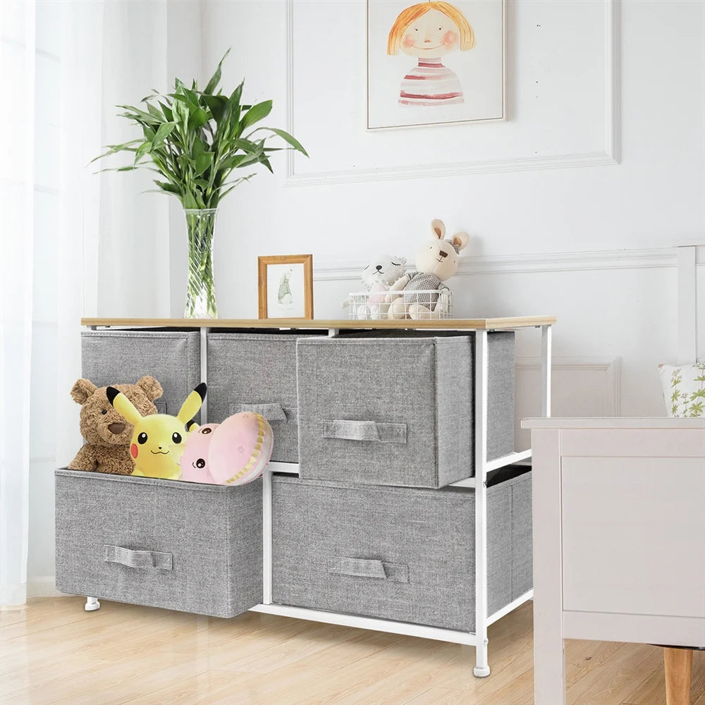 Light Grey 5 Drawer Fabric Dresser Q212