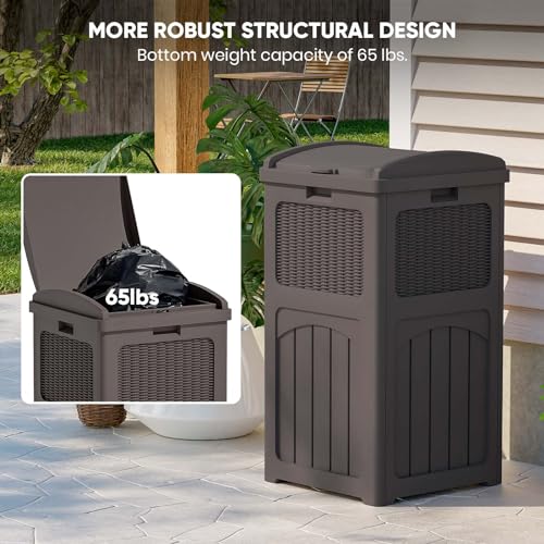 Black 36 Gallon Resin Outdoor Trash Can with Lid R2688