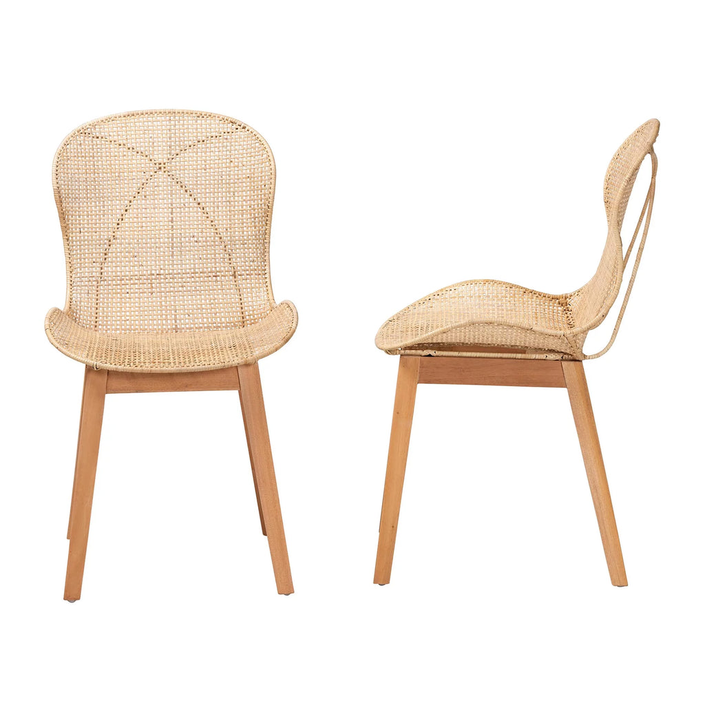 Natural Brown Mahogany and Rattan 2-Piece Dining Chair Set M1526