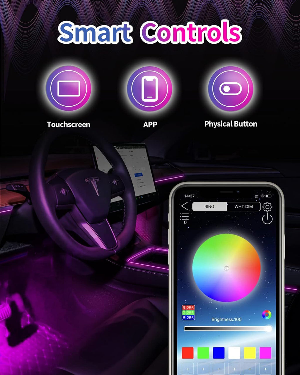 Ambient Light Strips for Tesla Model 3/Y, Pack of 2 R279