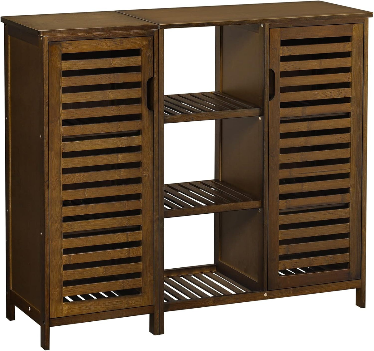 Brown Wood Bathroom Storage Cabinet with 2 Doors and 3 Shelves Q549