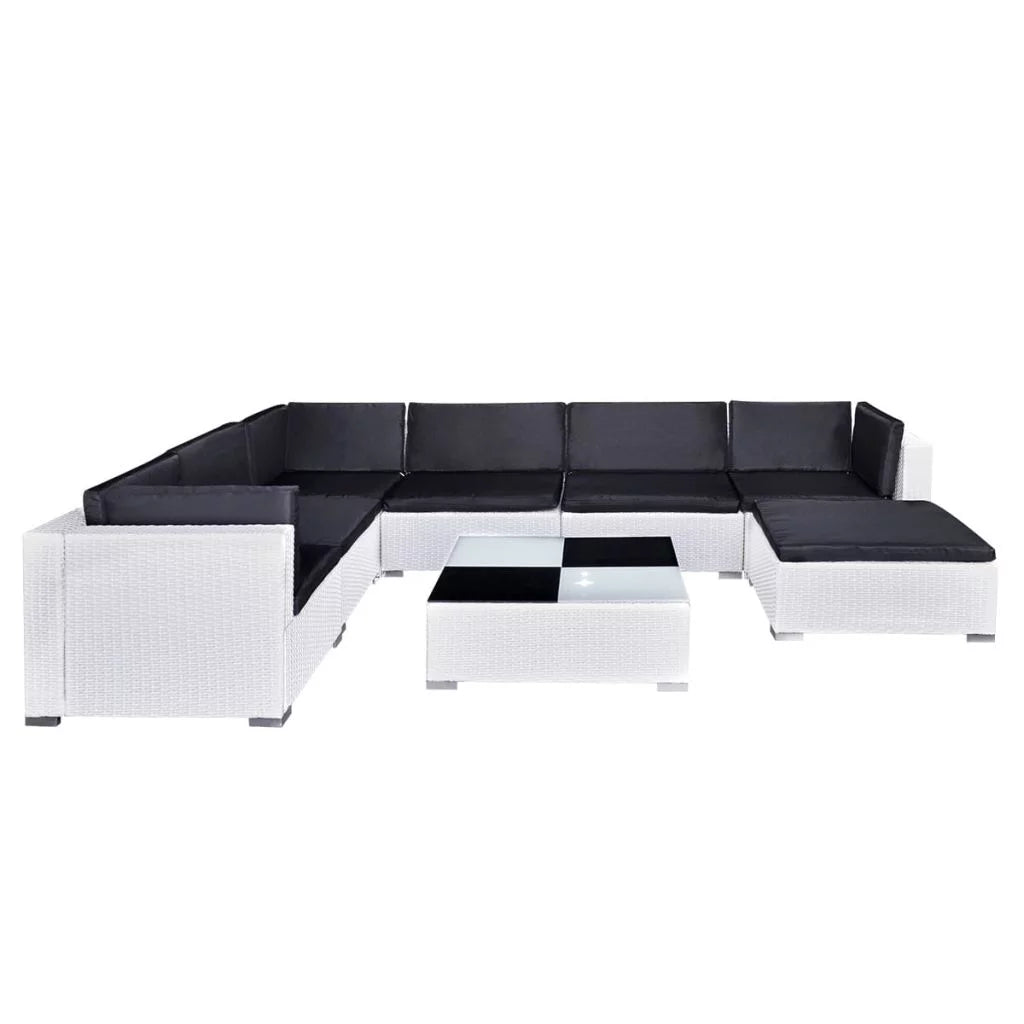 8 Piece Poly Rattan Patio Lounge Set with Black Cushions N82790