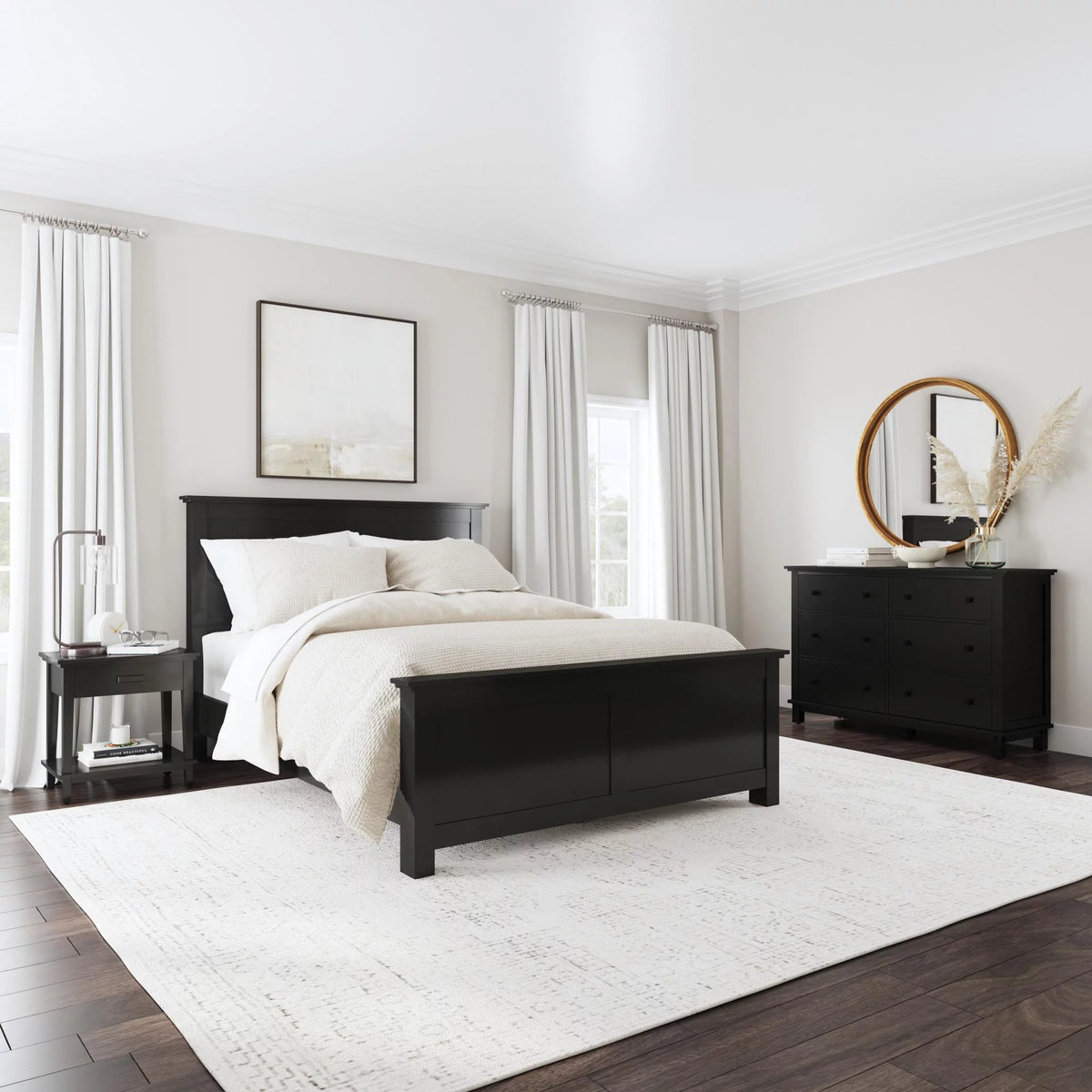 Black Queen Bed, Nightstand and Dresser O29647