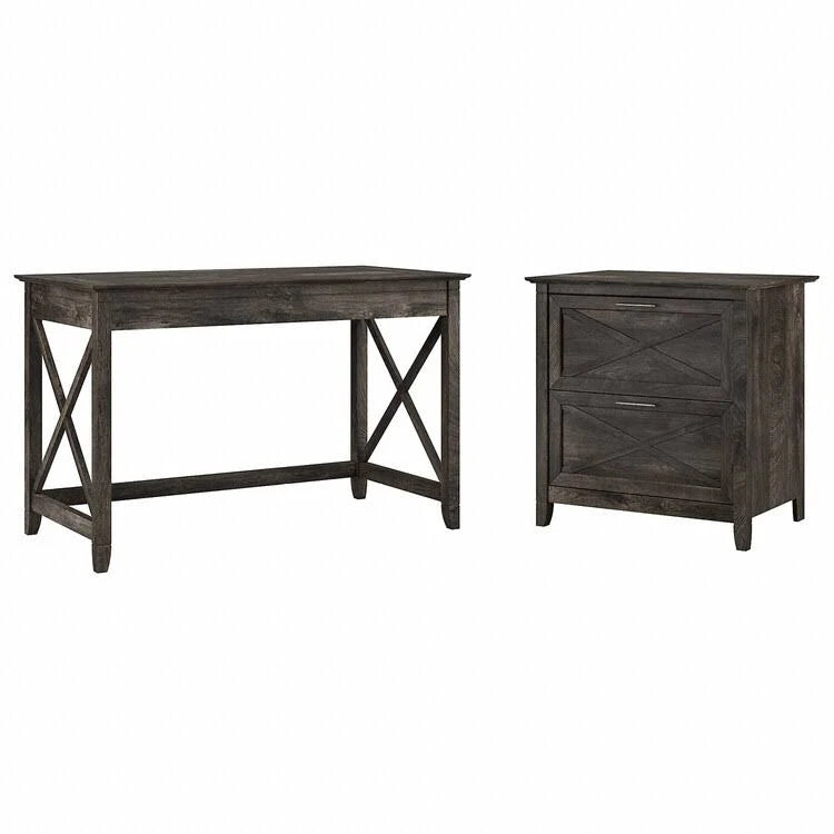 48x22 Engineered Wood Writing Desk with Lateral File Cabinet, Dark Gray Hickory G147876
