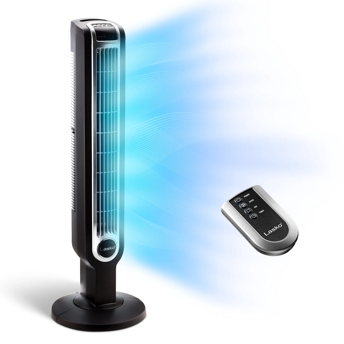 Black 3-Speed Oscillating Tower Fan with Timer and Remote H94358