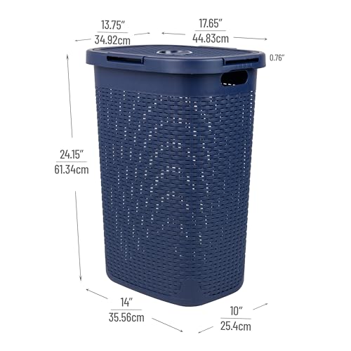 60L Slim Laundry Hamper with Lid, Plastic, Gray, Set of 2 U407