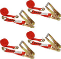 2 Inch x 27 Foot Red Ratchet Straps with Double J Hooks, 4 Pack G503