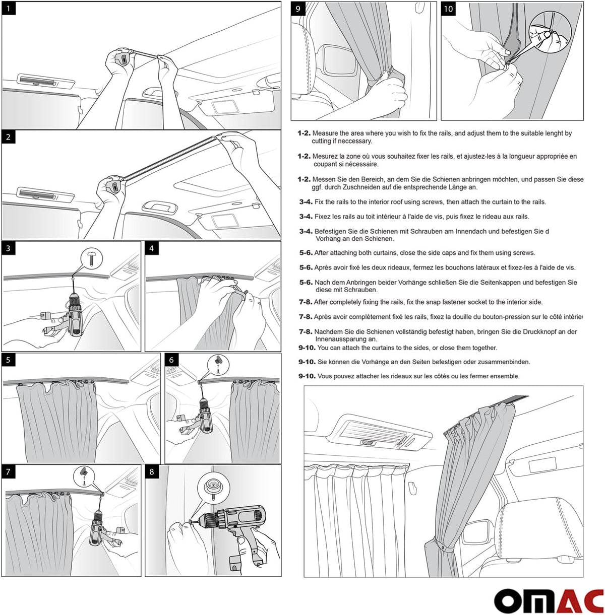 Grey Van Divider Curtains Sunshade Blinds Kit 2 pcs. Curtains 1pcs. Profiles Screws R7261