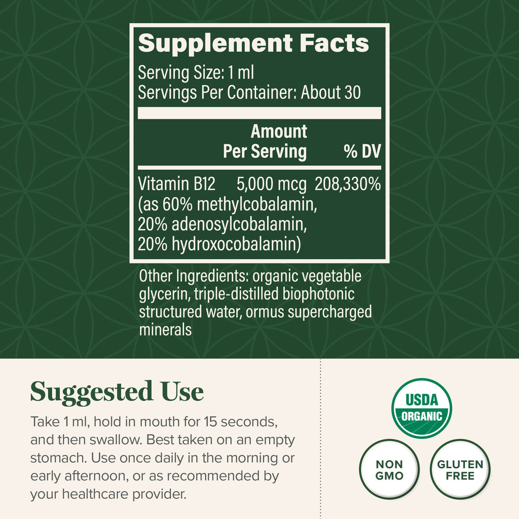 Organic Liquid Vitamin B12 Drops, 5000mcg, 1 fl oz W474440