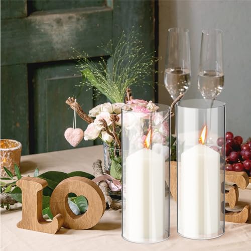 6 Sets Hurricane Candle Holder Sleeve with Pillar Candles Glass Clear Chimney Shade I38221