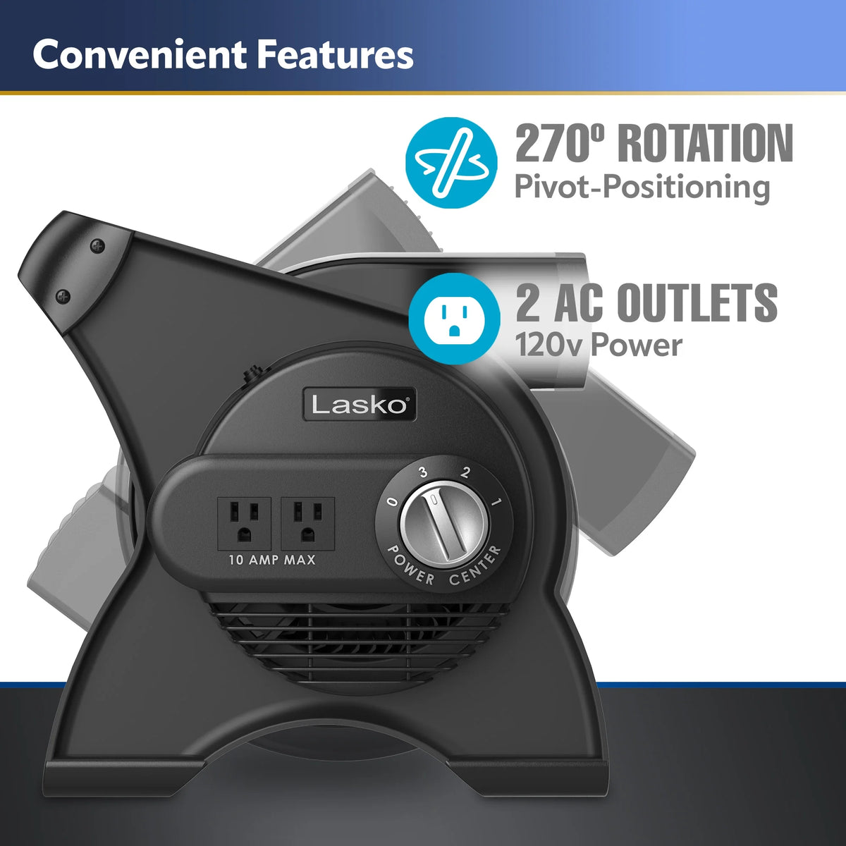 12 Pivoting High Velocity 3-Speed Blower Fan with Outlets, Black K28078