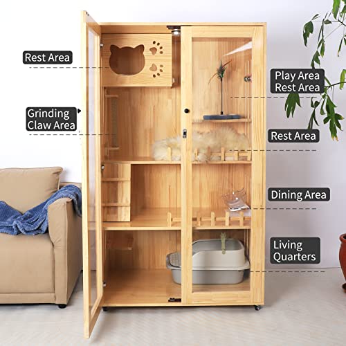 Large Indoor Cat Enclosure with Scratching Post and Lockable Wheels R992466