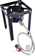 Propane Burner 37,000 BTU, High Pressure Stove with Portable Stand, Cast Iron Single Burner with Hose & Regulator N9924