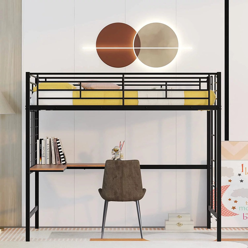 Metal Loft Bed with L-Shape Desk and Guardrails G136593