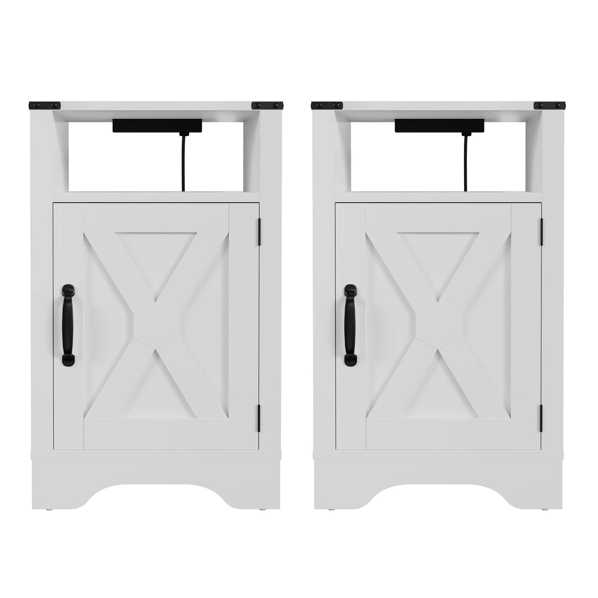 White Farmhouse Nightstand Side Table (2 Sets) X5168