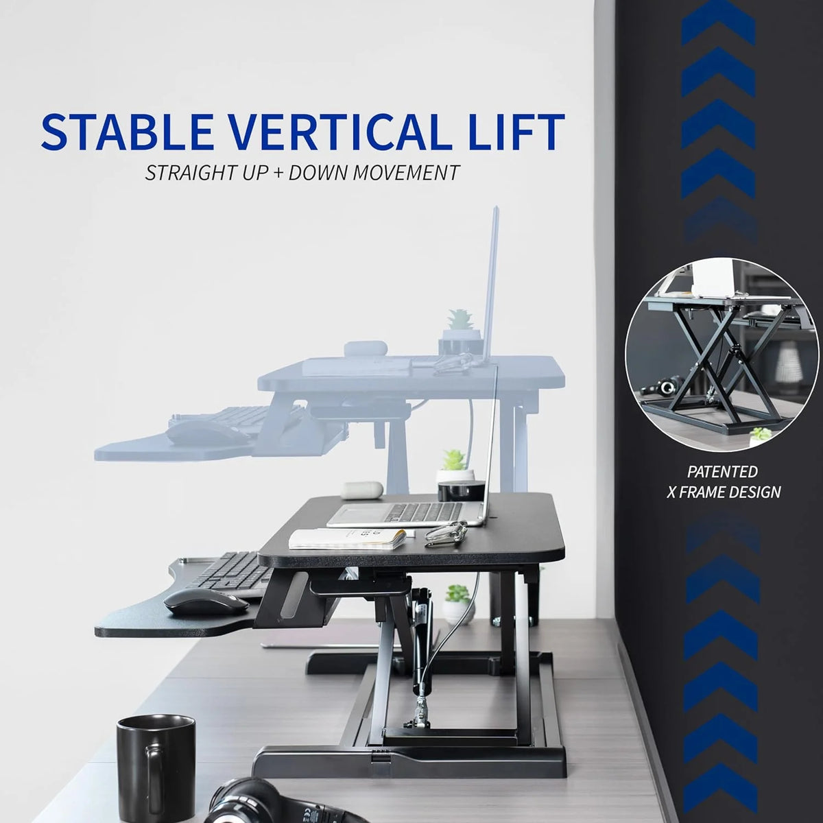 Black Height Adjustable Standing Desk Monitor Riser V789259