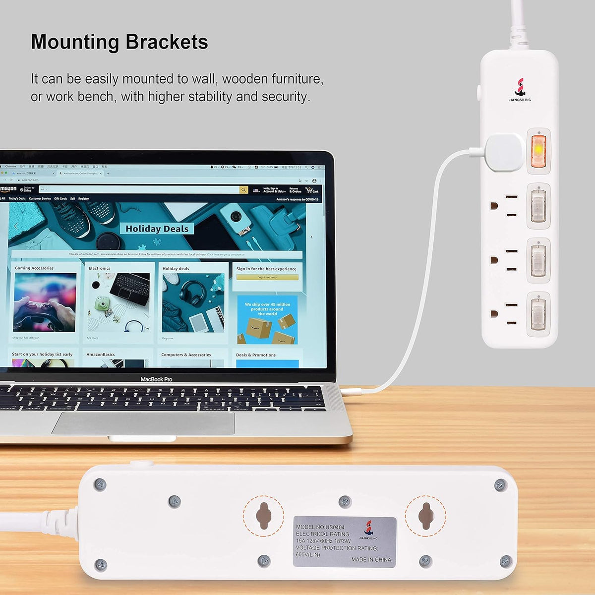 6 ft White Power Strip Surge Protector, 4 Outlets, Pack of 2 L674