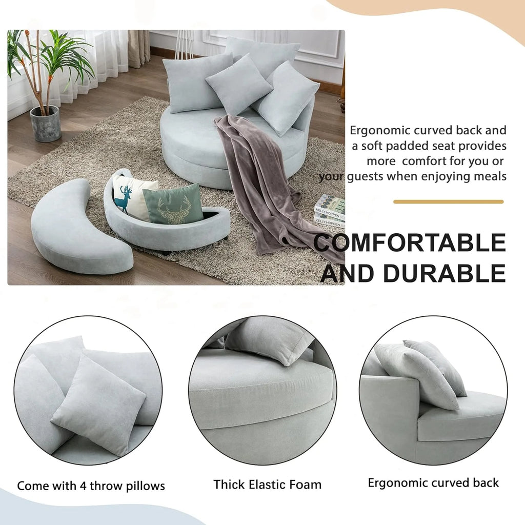 Swivel Accent Barrel Chair with Storage Ottoman & 4 Pillows O799232