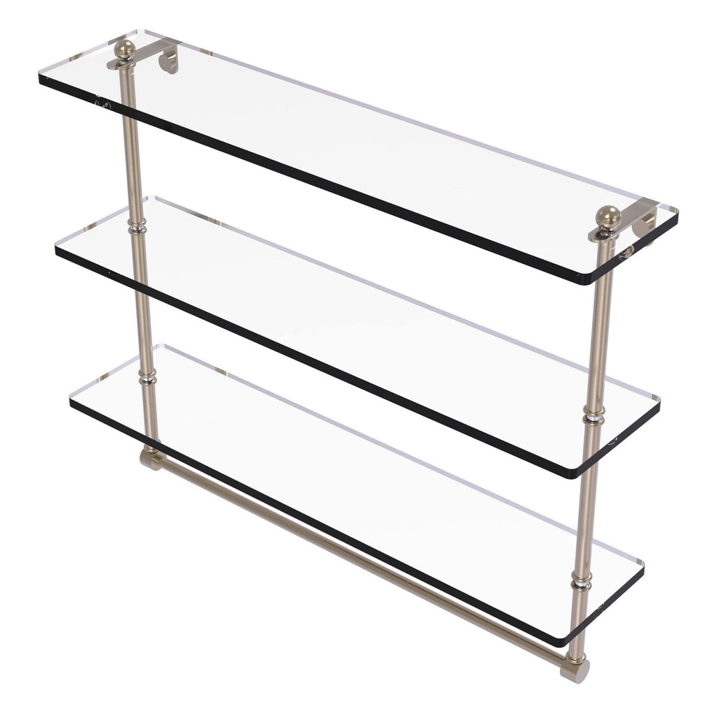Triple Tiered Glass Shelf with Towel Bar Antique Pewter L8331