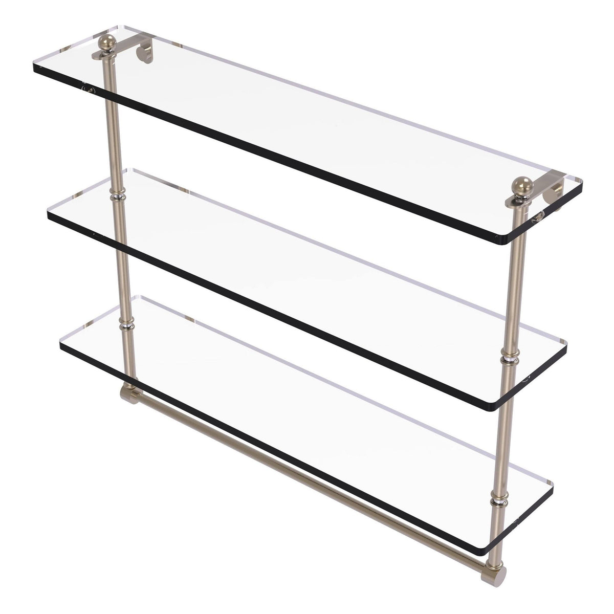 Triple Tiered Glass Shelf with Towel Bar Antique Pewter L8331
